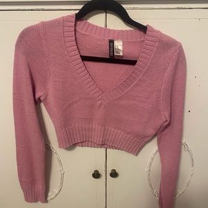Baby Pink Cropped V Sweater